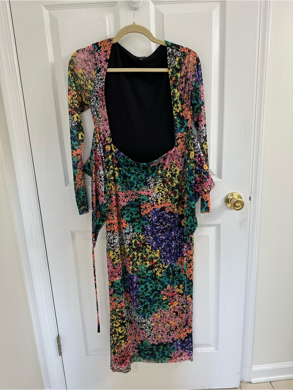 AFRM Multicolor Floral Scoop-Back Midi Dress